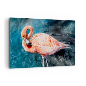Impression sur toile - Image sur toile - Un flamant rose sur un fond bleu aquarelle - 120x80cm - Décoratif par nature - Décoration murale moderne pour le salon et la chambre ARTTOR