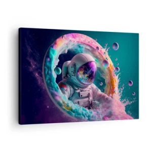 Impression sur toile - Image sur toile - Astronaute dans une aura cosmique colorée - 70x50cm - porte des étoiles - Décoration murale moderne pour le salon et la chambre ARTTOR