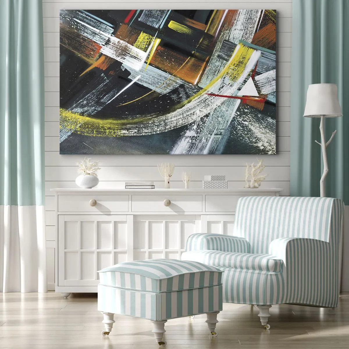Impression sur toile - Image sur toile - Coups de pinceau abstraits et colorés - 70x50cm - L'énergie du mouvement - Décoration murale moderne pour le salon et la chambre ARTTOR