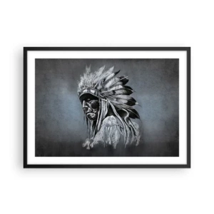 Affiche dans un cadre noir - Poster - Portrait d'un chef indien portant une coiffe traditionnelle - 70x50cm - Retour aux sources - Décoration murale moderne pour le salon et la chambre ARTTOR