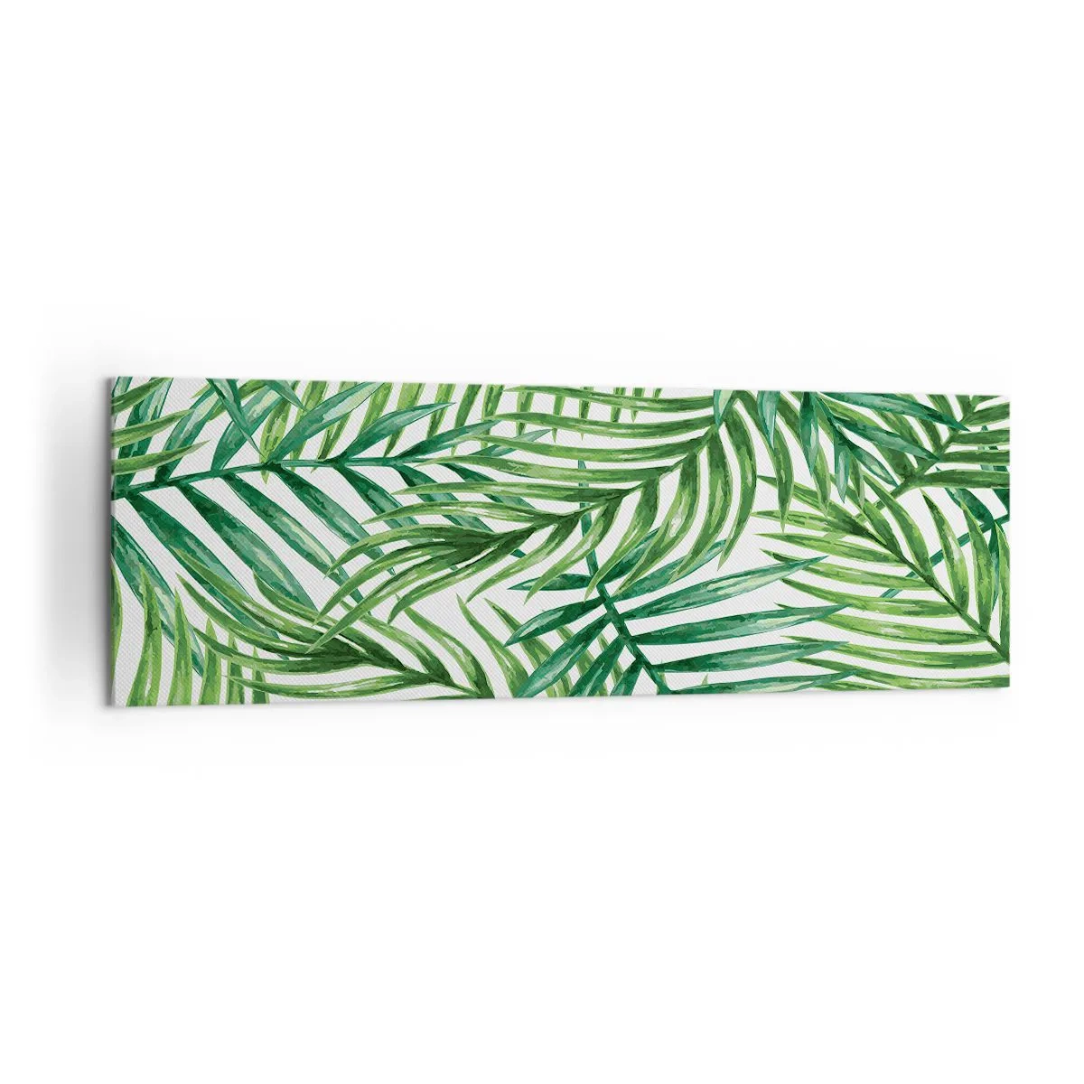 Impression sur toile - Image sur toile - Feuilles de palmier tropicales vertes sur fond clair - 160x50cm - Sous la canopée verte - Décoration murale moderne pour le salon et la chambre ARTTOR