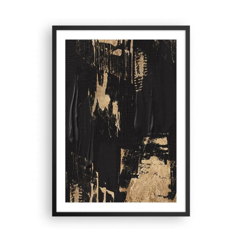 Affiche dans un cadre noir - Poster - Composition de peinture abstraite en noir et or - 50x70cm - Empreinte du toucher - Décoration murale moderne pour le salon et la chambre ARTTOR