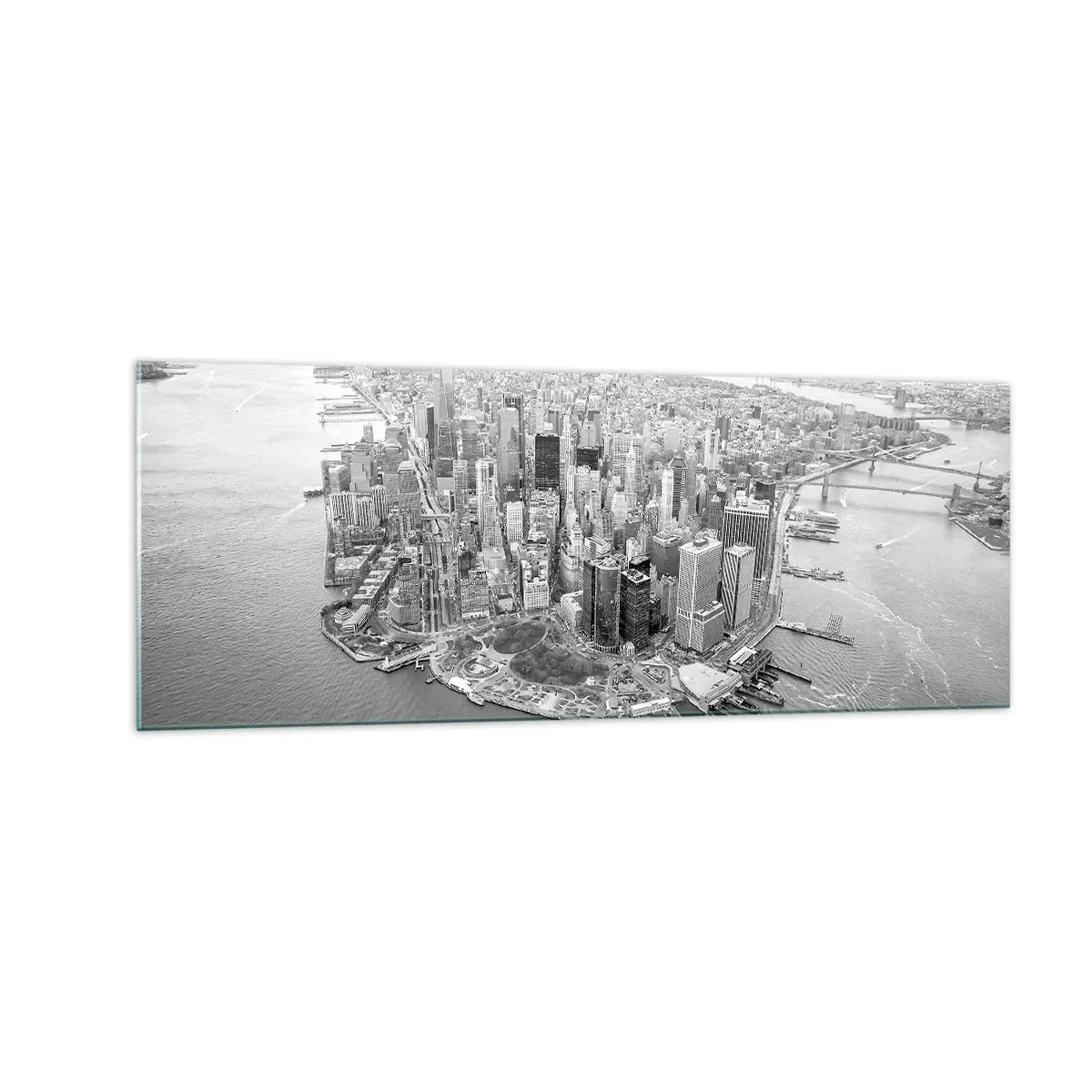Impression sur verre - Image sur verre - Vue aérienne de Manhattan en noir et blanc - 140x50cm - Comment ne pas aimer ? - Décoration murale moderne pour le salon et la chambre ARTTOR