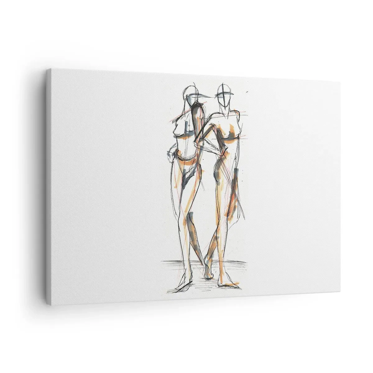 Impression sur toile - Image sur toile - Croquis artistique de deux silhouettes sur fond blanc - 70x50cm - Étude de la grâce - Décoration murale moderne pour le salon et la chambre ARTTOR