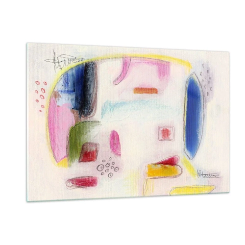 Impression sur verre - Image sur verre - Abstraction colorée avec des formes géométriques et des pastels - 120x80cm - Plus convexe que concave ou plat - Décoration murale moderne pour le salon et la chambre ARTTOR