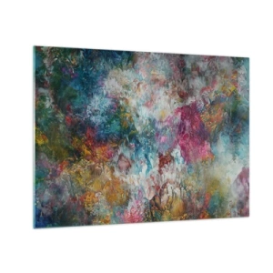 Impression sur verre - Image sur verre - Une composition abstraite de fleurs colorées aux couleurs intenses. - 70x50cm - En pleine floraison - Décoration murale moderne pour le salon et la chambre ARTTOR