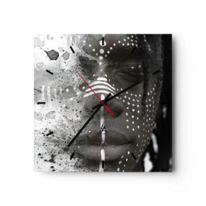 Horloge murale - Pendule murale - Portrait de visage artistique avec des motifs blancs abstraits - 30x30cm - Découvrez l'esprit primal - Décoration murale moderne pour le salon et la chambre ARTTOR