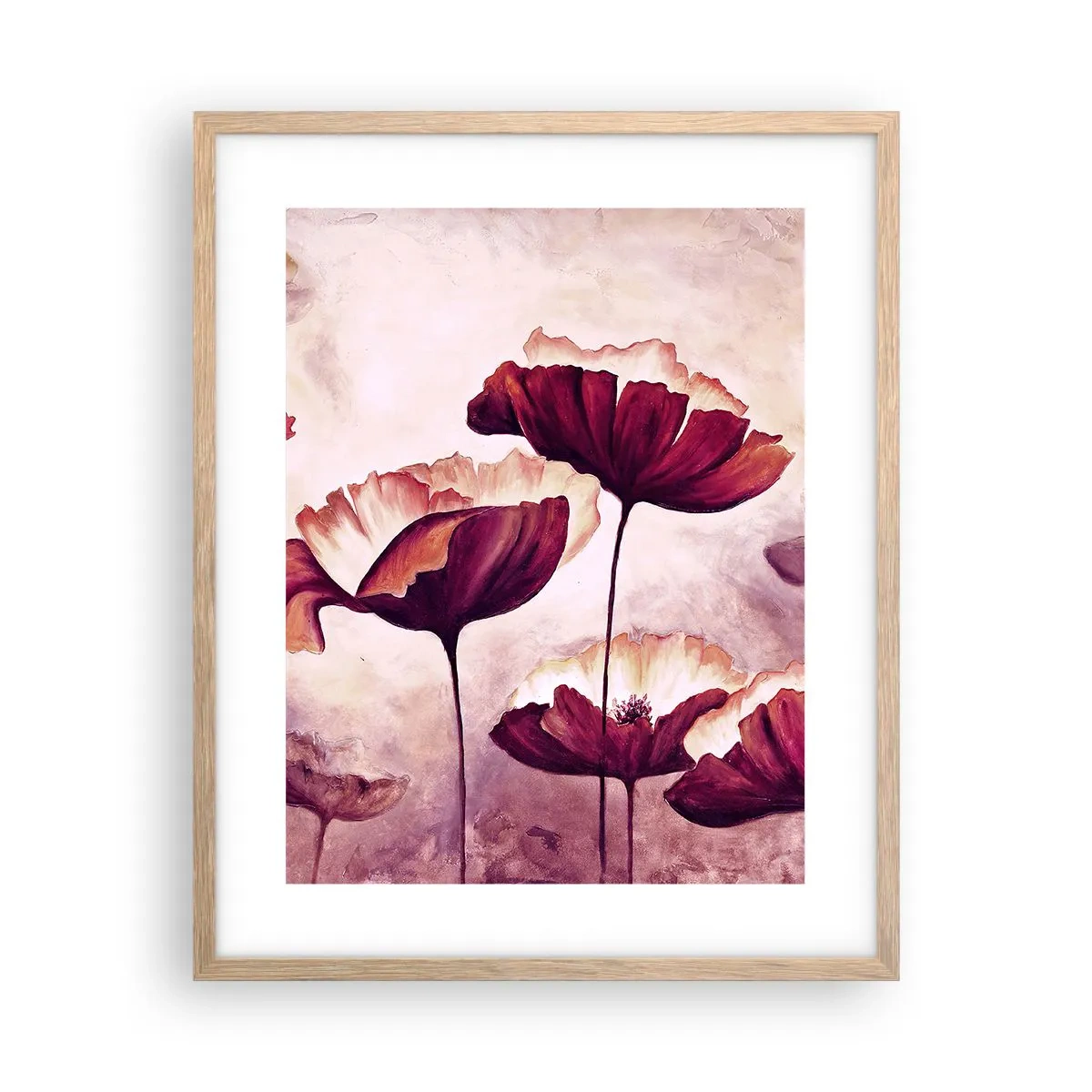 Affiche dans un chêne clair - Poster - Pétale rouge et blanc - 40x50 cm