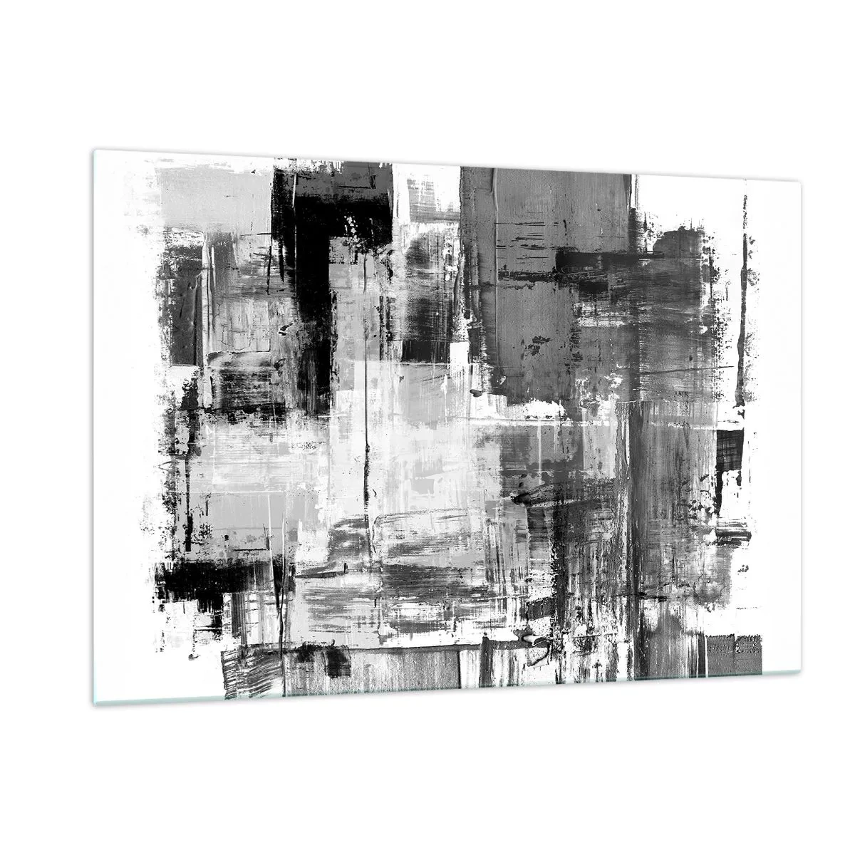 Impression sur verre - Image sur verre - Abstraction en noir et blanc avec une structure géométrique - 120x80cm - Le gris est beau - Décoration murale moderne pour le salon et la chambre ARTTOR