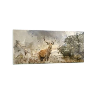 Impression sur verre - Image sur verre - Un cerf dans un cadre naturel dans un style aquarelle - 120x50cm - Dignité - force - majesté - Décoration murale moderne pour le salon et la chambre ARTTOR