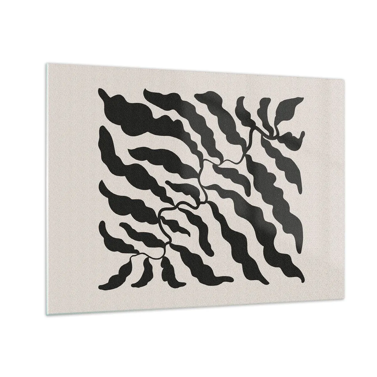 Impression sur verre - Image sur verre - Œuvre d'art botanique avec des feuilles noires organiques - 70x50cm - La nature du carré - Décoration murale moderne pour le salon et la chambre ARTTOR