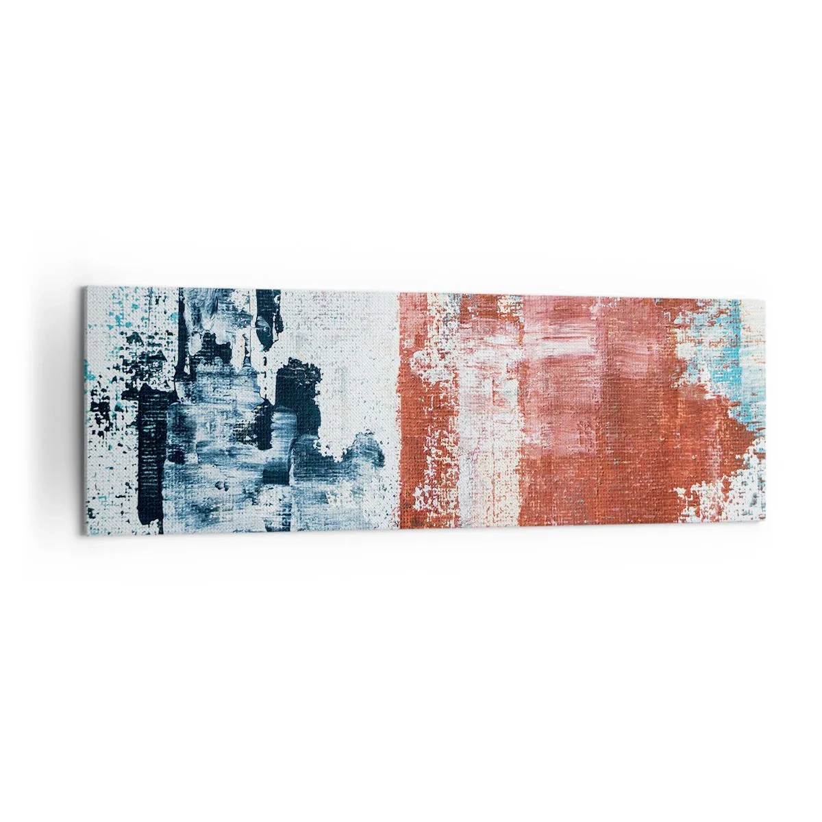 Impression sur toile - Image sur toile - Abstraction aux couleurs blanc, bleu et brique - 160x50cm - Moitié-moitié abstrait - Décoration murale moderne pour le salon et la chambre ARTTOR