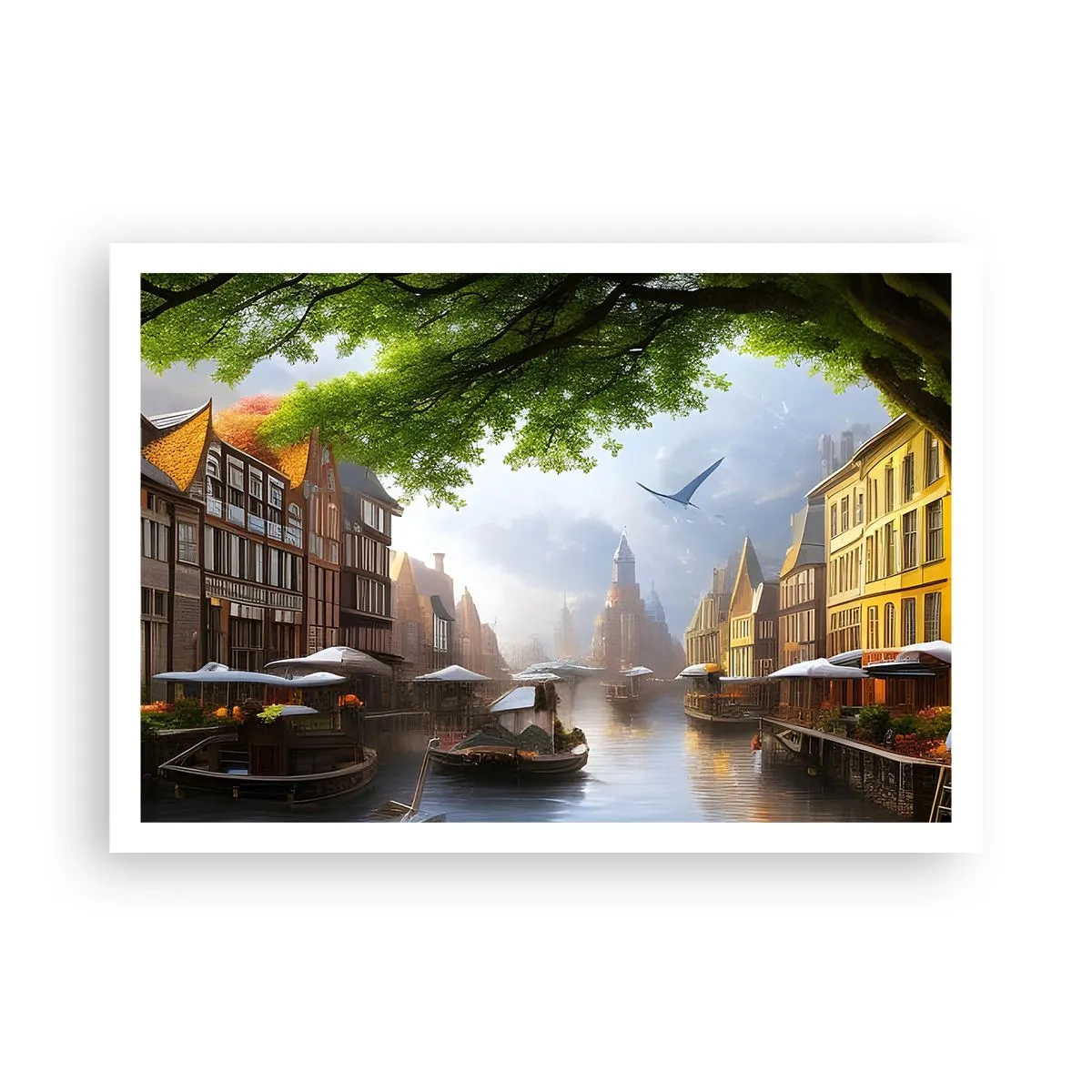Affiche - Poster - Un paysage hollandais pittoresque avec un canal et des maisons de rapport - 100x70cm - Paysage urbain néerlandais - Décoration murale moderne pour le salon et la chambre ARTTOR
