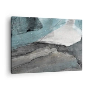 Impression sur toile - Image sur toile - Composition abstraite dans les tons de gris et de bleu - 70x50cm - Résumé : roches et glace - Décoration murale moderne pour le salon et la chambre ARTTOR