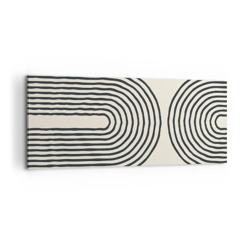 Impression sur toile - Image sur toile - Motif géométrique abstrait avec des lignes symétriques sur un fond clair - 120x50cm - Dans un instant... - Décoration murale moderne pour le salon et la chambre ARTTOR