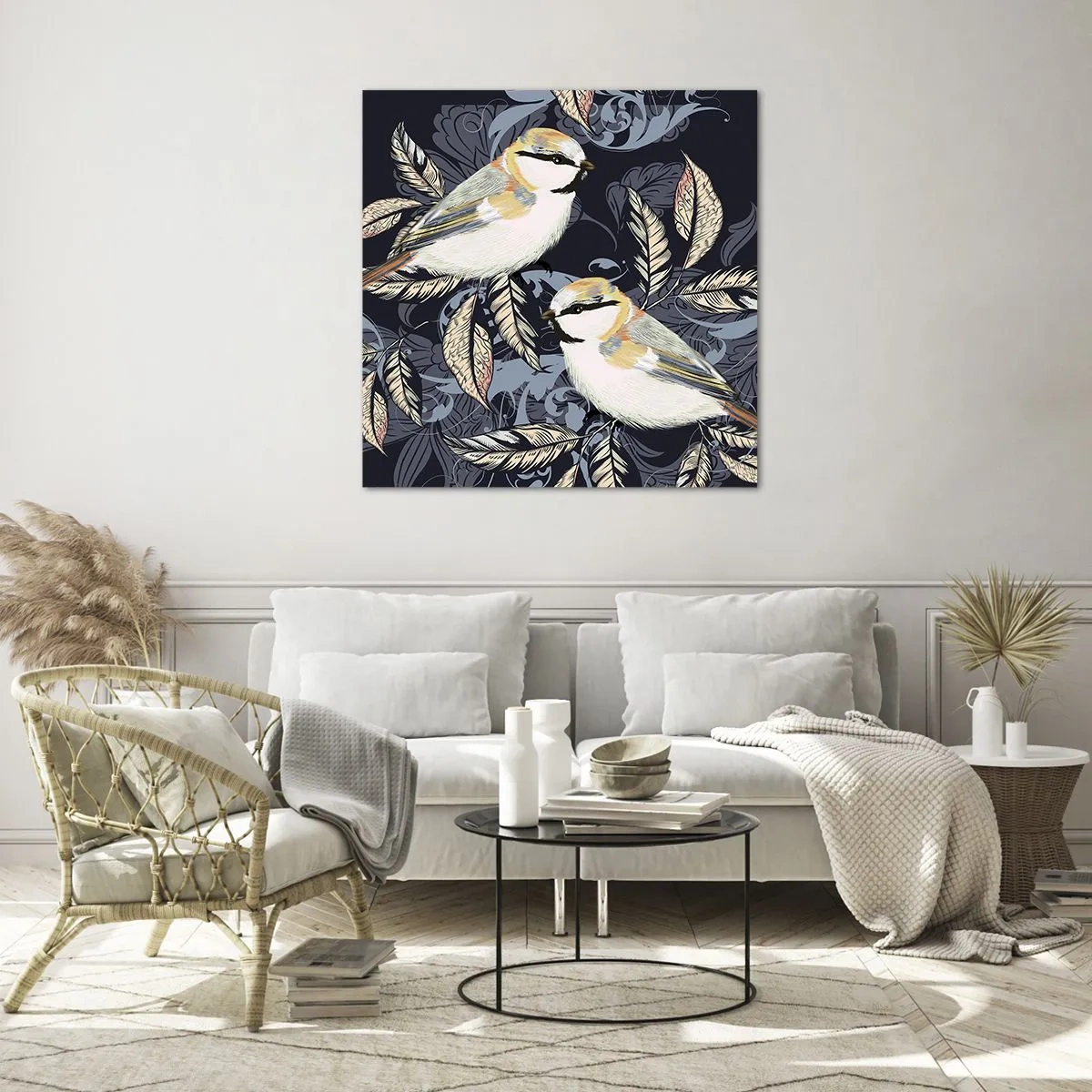 Impression sur verre - Image sur verre - Babillement jaune et bleu - 50x50 cm