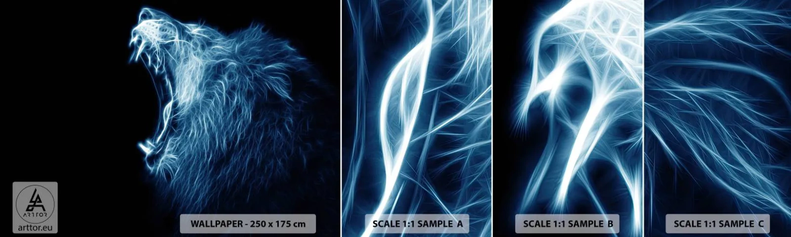 Échantillon De Papier Peint Standard Eco - La colère ardente du roi - Abstraction, Lion, Animaux - 100x30 cm