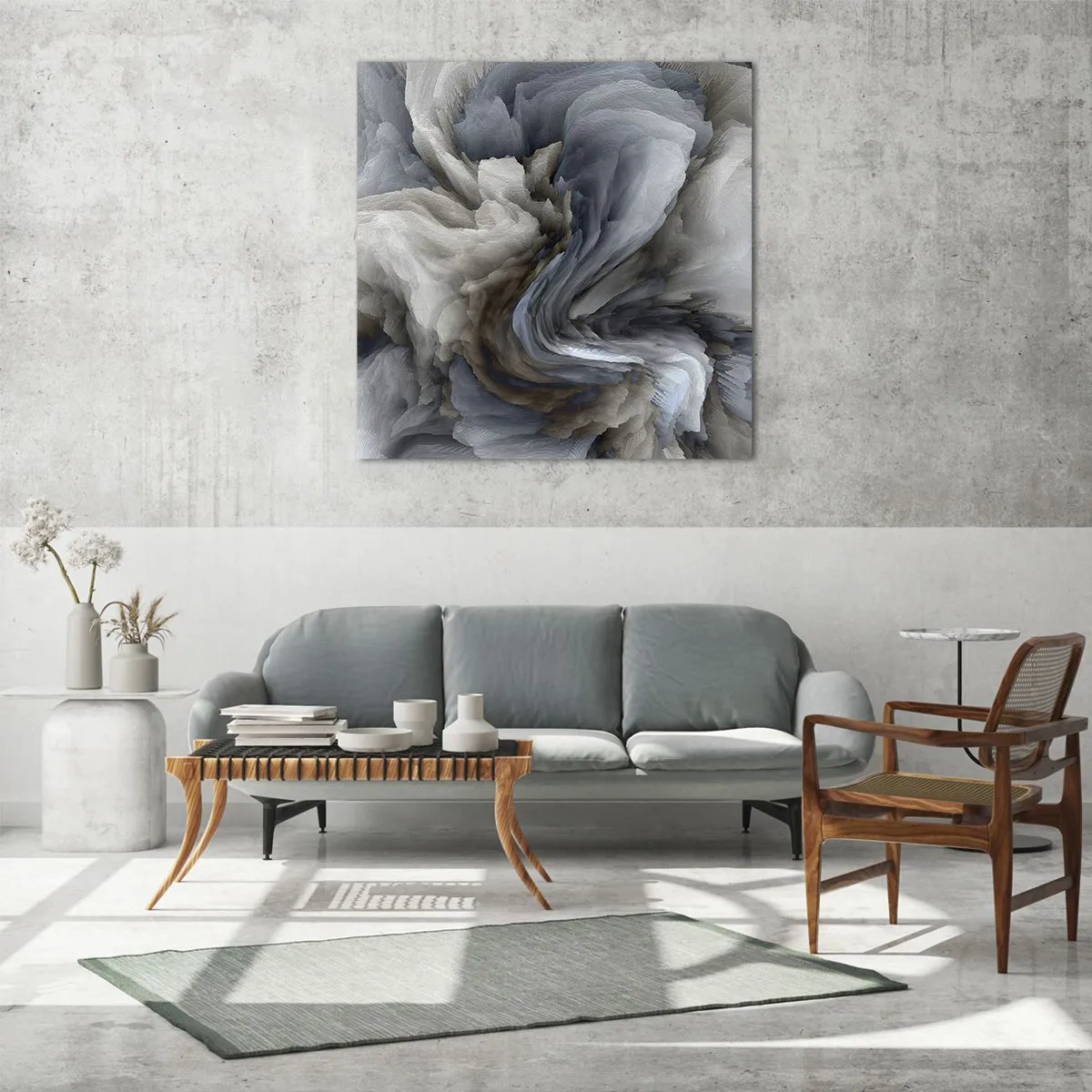 Impression sur verre - Image sur verre - Pierre et fleur - 70x70 cm