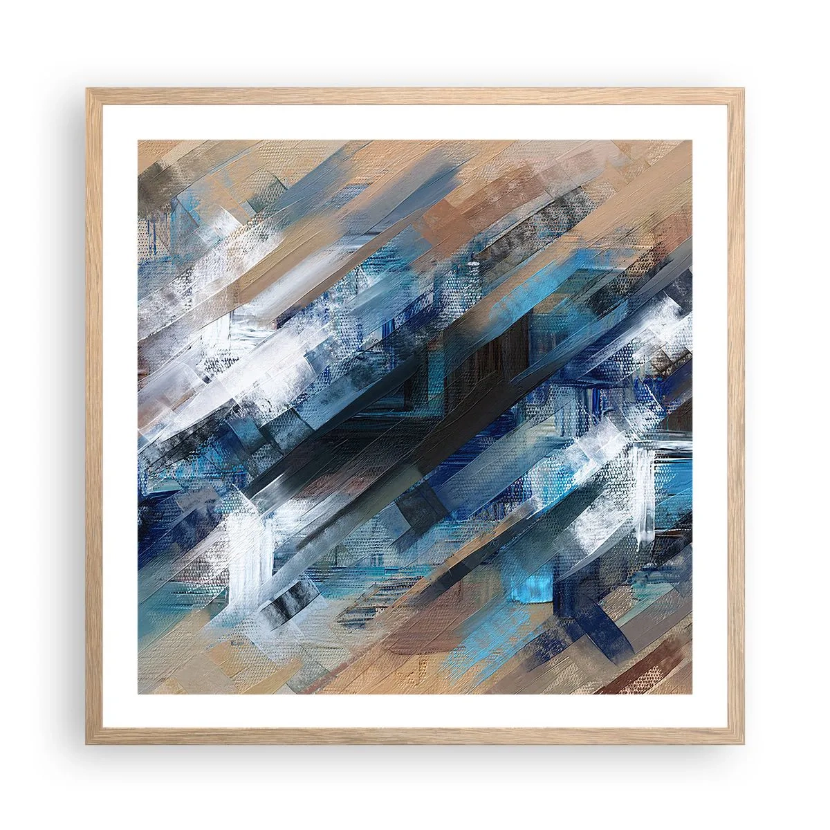 Affiche dans un chêne clair - Poster - Diagonale de bleus - 60x60 cm