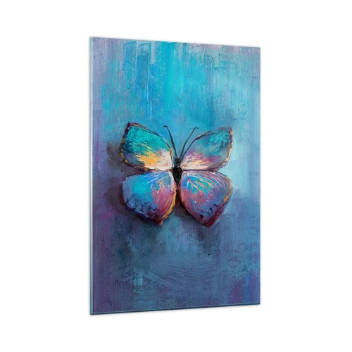 Impression sur verre - Image sur verre - Papillon coloré sur fond bleu - 80x120cm - Dans toute sa splendeur - Décoration murale moderne pour le salon et la chambre ARTTOR