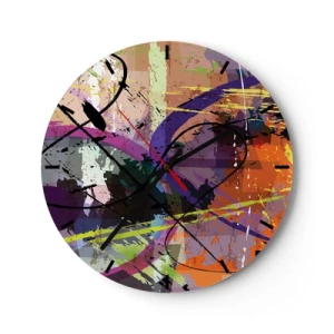 Horloge murale - Pendule murale - Lignes et taches abstraites colorées dans un style contemporain - 30x30cm - Vous pouvez aller tout droit ou autour - Décoration murale moderne pour le salon, la cuisine et la chambre ARTTOR