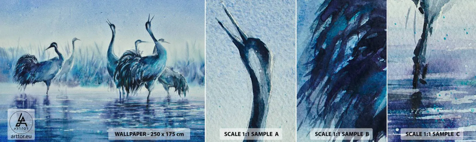 Échantillon De Papier Peint Standard Eco - Réunion matinale - Des oiseaux, Paysage, Eau - 100x30 cm