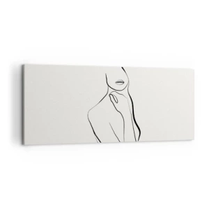 Impression sur toile - Image sur toile - Un croquis minimaliste de la silhouette d'une femme sur un fond clair. - 120x50cm - Vague de mélancolie - Décoration murale moderne pour le salon et la chambre ARTTOR