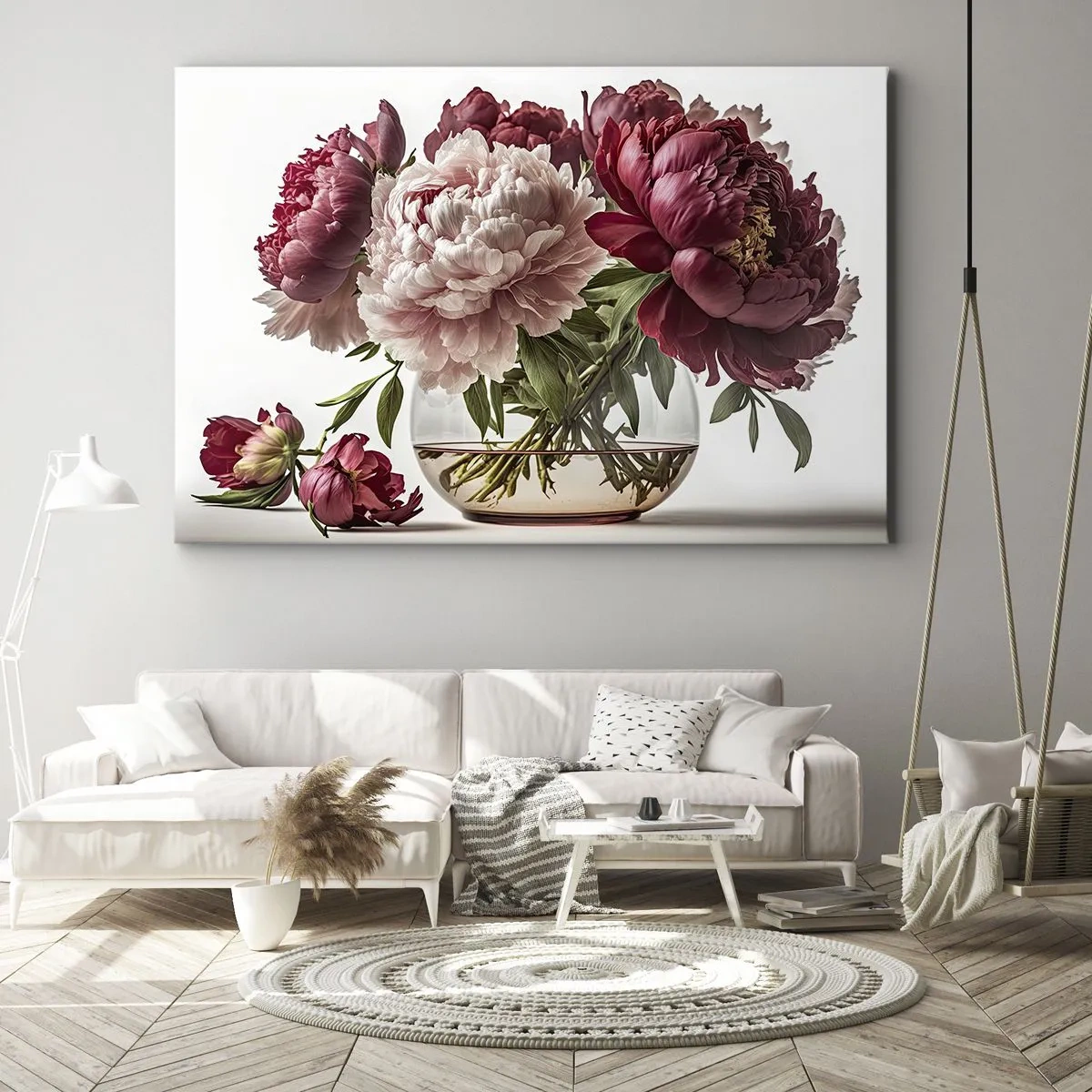 Impression sur toile - Image sur toile - Un bouquet de pivoines dans les tons de rose et de rouge - 70x50cm - En pleine floraison de beauté - Décoration murale moderne pour le salon et la chambre ARTTOR
