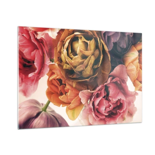 Impression sur verre - Image sur verre - Gros plan d'un bouquet de fleurs multicolores - 100x70cm - La fête de la vie - Décoration murale moderne pour le salon et la chambre ARTTOR