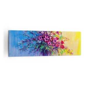 Impression sur toile - Image sur toile - Un bouquet de fleurs colorées dans un vase sur un fond dégradé - 160x50cm - Cadeau d'été de la prairie - Décoration murale moderne pour le salon et la chambre ARTTOR