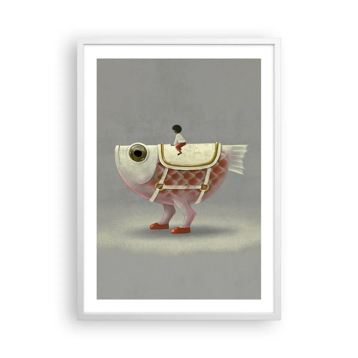 Affiche dans un cadre blanc - Poster - Le cavalier poisson - 50x70 cm