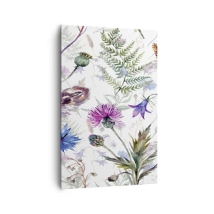 Impression sur toile - Image sur toile - Fleurs et herbes à l'aquarelle sur fond blanc dans le style herbier - 80x120cm - Herbier polonais - Décoration murale moderne pour le salon et la chambre ARTTOR