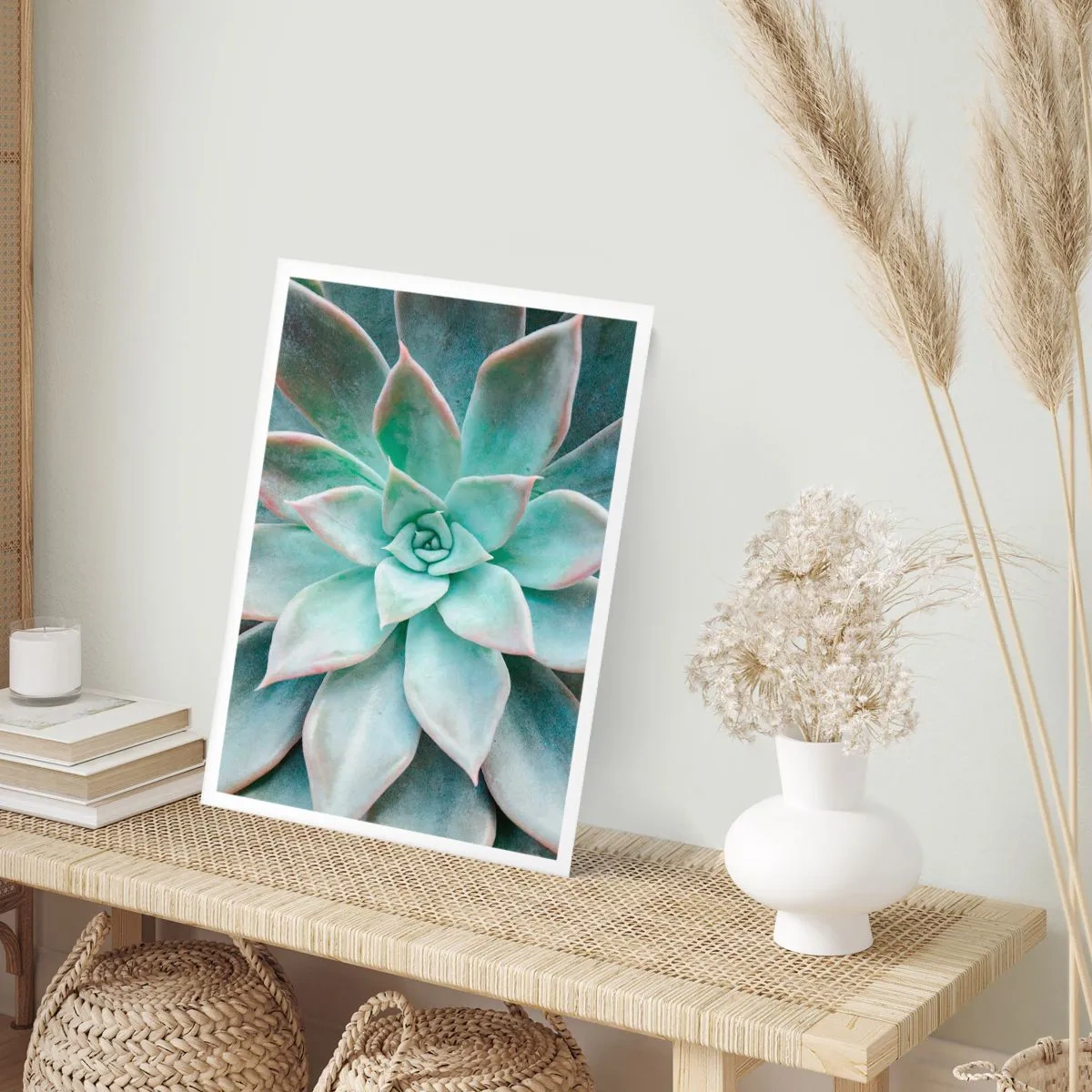Affiche - Poster - Gros plan des feuilles symétriques d'une succulente dans des tons de vert. - 50x70cm - Le coeur du désert - Décoration murale moderne pour le salon et la chambre ARTTOR