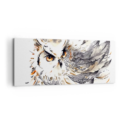 Impression sur toile - Image sur toile - Un hibou aux plumes mystiques sous forme d'aquarelle artistique - 120x50cm - Elle vient du monde de la magie - Décoration murale moderne pour le salon et la chambre ARTTOR