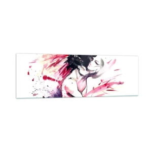 Impression sur verre - Image sur verre - Portrait abstrait d'une femme aux accents rouges dynamiques - 160x50cm - Un accomplissement amoureux - Décoration murale moderne pour le salon et la chambre ARTTOR