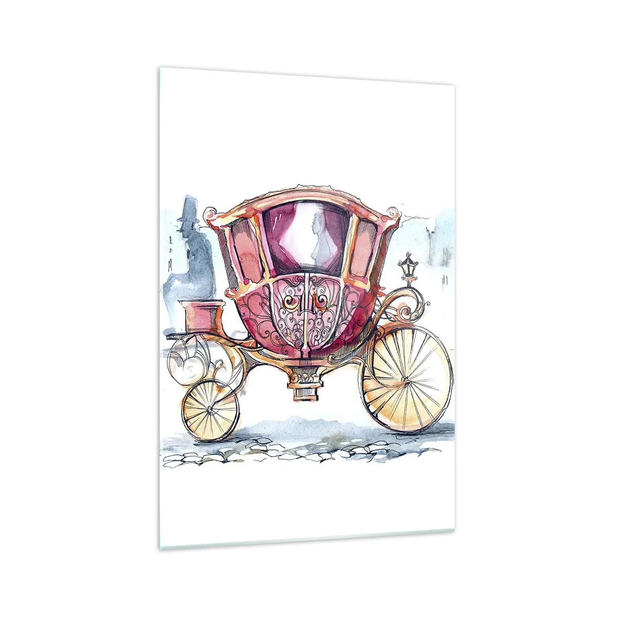 Impression sur verre - Image sur verre - Une illustration élégante d'une voiture ancienne aux couleurs pastel. - 70x100cm - À un mariage ou à un bal ? - Décoration murale moderne pour le salon et la chambre ARTTOR