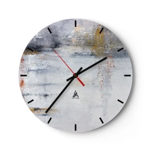 Horloge murale - Pendule murale - Une composition abstraite dans des tons de gris et d'or. - 30x30cm - Derrière l'air un rideau - Décoration murale moderne pour le salon, la cuisine et la chambre ARTTOR