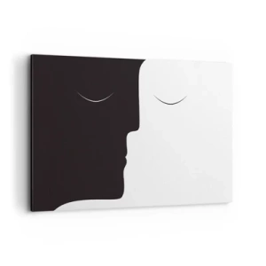 Impression sur toile - Image sur toile - Une silhouette minimaliste de deux visages aux couleurs contrastées. - 100x70cm - Unité des contraires - Décoration murale moderne pour le salon et la chambre ARTTOR