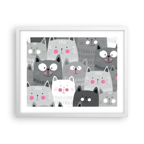 Affiche dans un cadre blanc - Poster - Le monde des chats - 50x40 cm