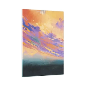 Impression sur verre - Image sur verre - Une scène dynamique avec des personnages sur fond de ciel coucher de soleil coloré - 80x120cm - La force d'attraction - Décoration murale moderne pour le salon et la chambre ARTTOR