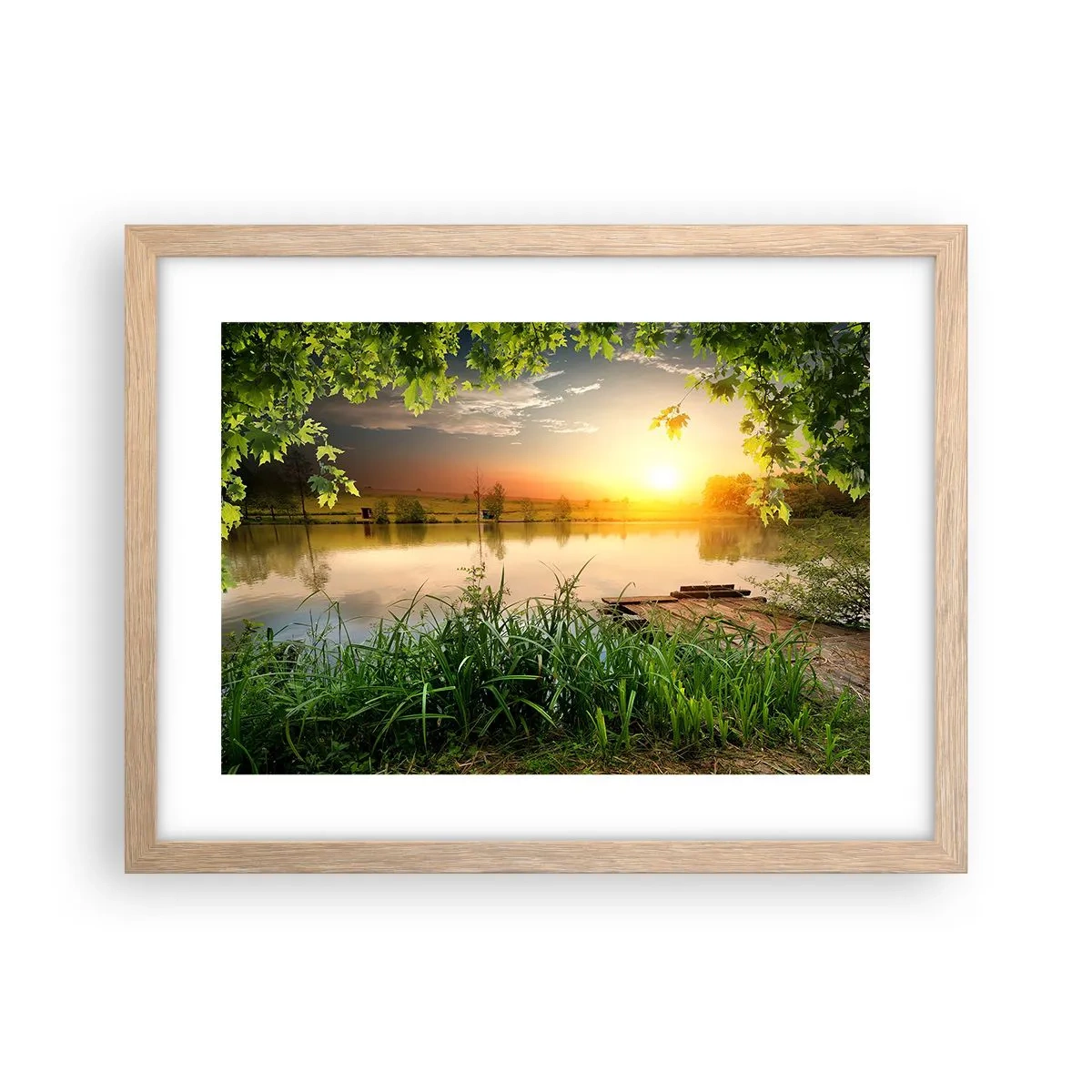 Affiche dans un chêne clair - Poster - Paysage dans un cadre verdoyant - 40x30 cm