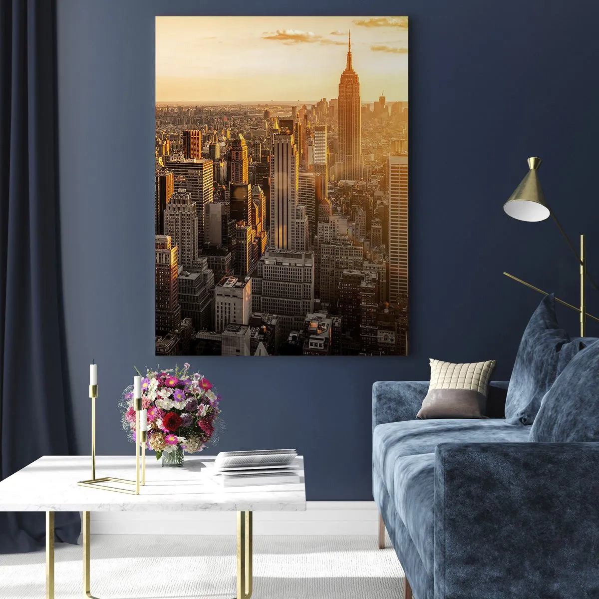 Impression sur verre - Image sur verre - Horizon de New York au coucher du soleil - 50x70cm - Grandir au soleil - Décoration murale moderne pour le salon et la chambre ARTTOR