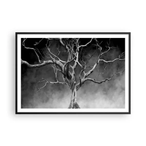 Affiche dans un cadre noir - Poster - Un arbre sec en noir et blanc contre le brouillard - 100x70cm - Primordial et sacré - Décoration murale moderne pour le salon et la chambre ARTTOR