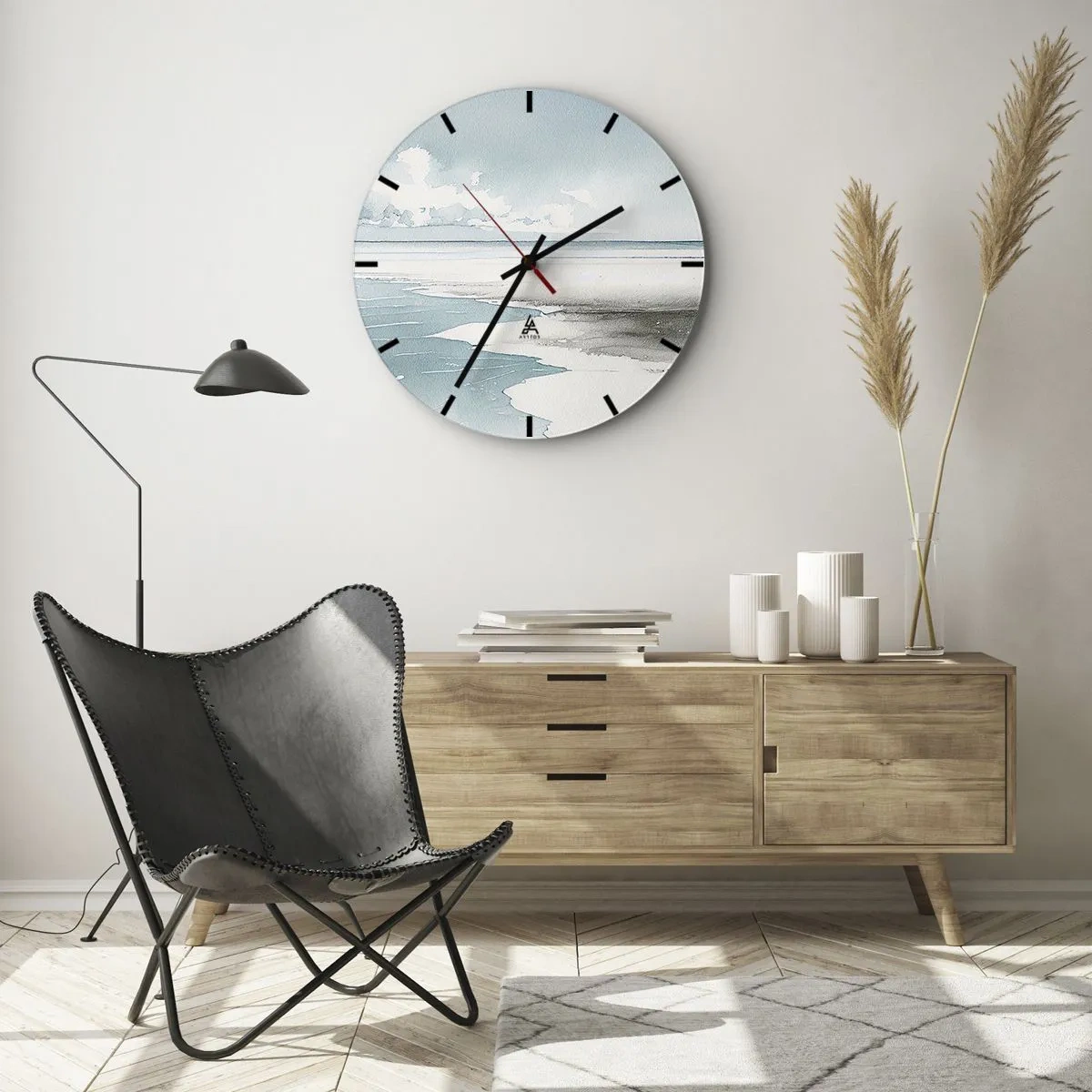 Horloge murale - Pendule murale - Une large plage et la mer dans une aquarelle pastel tranquille - 30x30cm - Marée douce - Décoration murale moderne pour le salon, la cuisine et la chambre ARTTOR