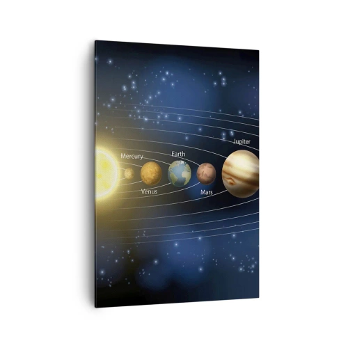 Impression sur toile - Image sur toile - Schéma du système solaire avec les planètes et le soleil - 70x100cm - L'une des dix - Décoration murale moderne pour le salon et la chambre ARTTOR