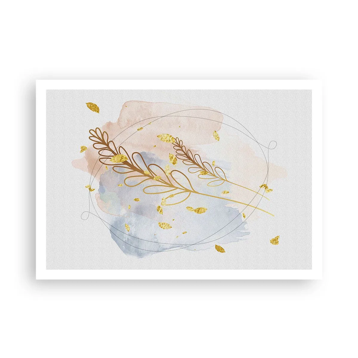 Affiche - Poster - Un délicat motif de feuille dorée sur un fond pastel avec des détails aquarelles. - 100x70cm - Explosion d'or - Décoration murale moderne pour le salon et la chambre ARTTOR