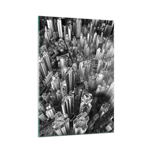Impression sur verre - Image sur verre - Vue aérienne de la ville en noir et blanc - 50x70cm - Toujours de plus en plus haut - Décoration murale moderne pour le salon et la chambre ARTTOR
