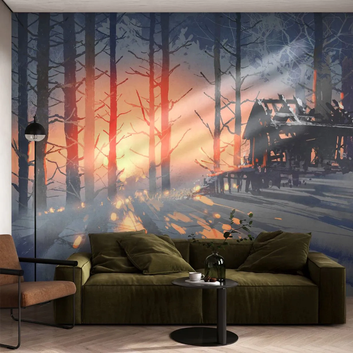 Papier Peint Autocollant Deluxe Sticker - Seul le soleil regarde ici - Paysage, Gîte forestier, Forêt - 150x105 cm