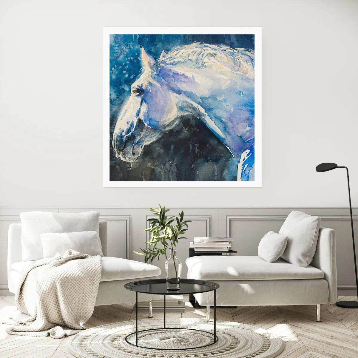 Affiche - Poster - Portrait dans une lueur azur - 30x30 cm