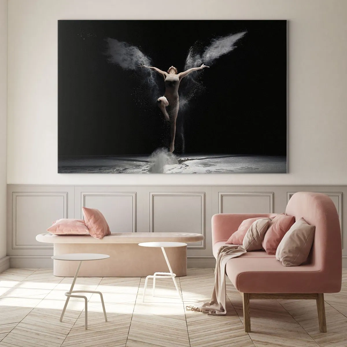 Impression sur verre - Image sur verre - Une danseuse dans des nuages de poudre sur fond noir - 70x50cm - Les elfes existent - Décoration murale moderne pour le salon et la chambre ARTTOR